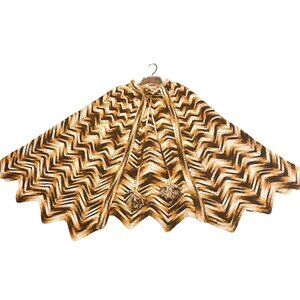 Vintage Hand Knit Boho Hippie Granny Brown Orange Chevron Poncho Cape Tassel Tie